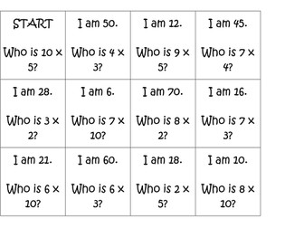 Number Chain Cards 2, 3, 4, 5 and 10 Times Tables