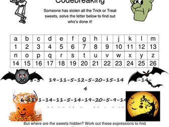 Hallowe'en Codebreakers for Algebra Substitution