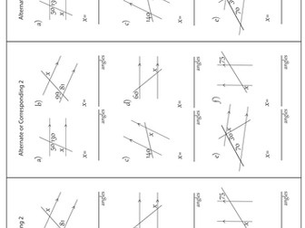 Identify corresponding and alternate angles worksh