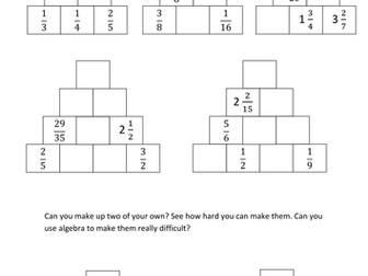 Fractions, adding and subtracting, number pyramids