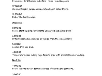 Stone Age Timeline of events