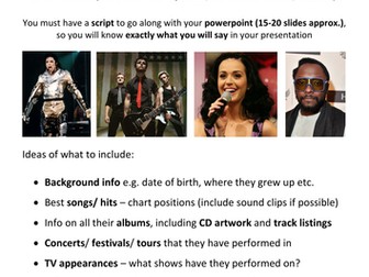 'Music Research Project' Worksheet