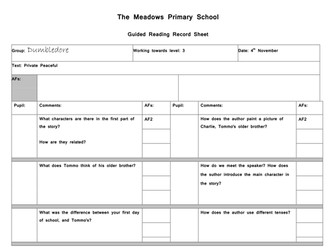 Guided reading activities WW1 -Private Peaceful