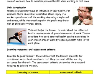BTEC Workskills (L1) Unit 22: Managing your health at work