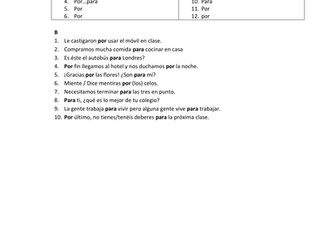 Por and Para  - Explanation and practice