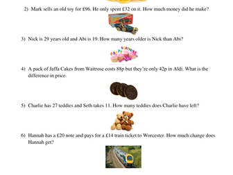 2 Digit Worded Subtraction Problems