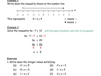 Inequalities Revision Worksheet