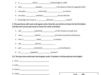 Test Past tense passe compose
