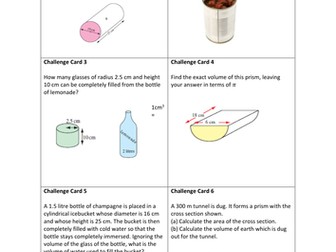 Cylinder Volume Challenge Cards