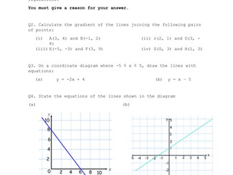 Straight line & Gradient Homework