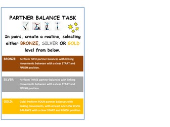 Gymnastics balances differentiated task card