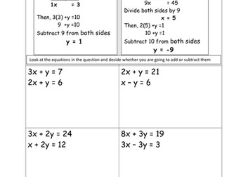 Simultaneous equations (elimination) with guidance