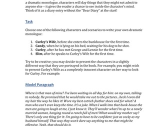 Of Mice and Men Writing Assessment