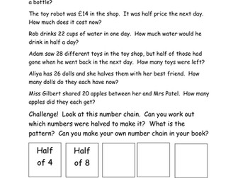 Halving word problems Year 1