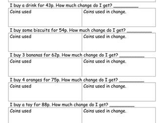 KS2 finding amounts and giving change