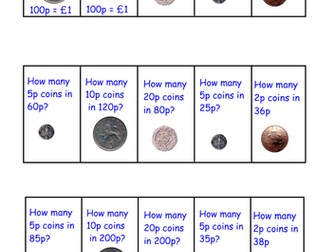 Amounts of coins and division with coins