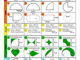 Area of Circle (5 difficulty levels) - with answer