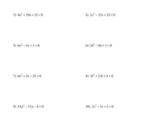 Quadratic Equations (with a ≠ 1) 'ac' method