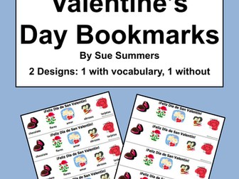 Spanish Valentine's Day Bookmarks - With and Without Vocabulary Words