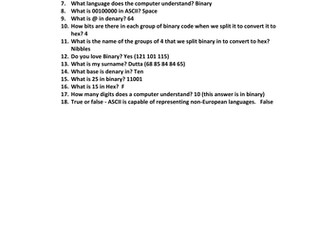 Binary Denary Hex Ascii Starter Plenary By Dutta90