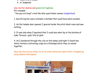 Differentiated worksheets- using dashes and hyphens.  Aztec theme.