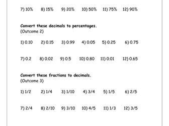 Equivalent Fractions, Decimals & Percentages