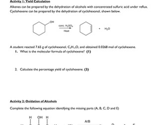 Alcohols Worksheet