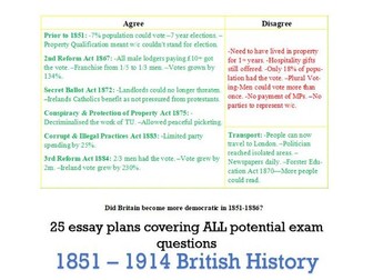 History, A-Level, AQA, 1851 - 1914 Challenge and Transform // ESSAY PLANS