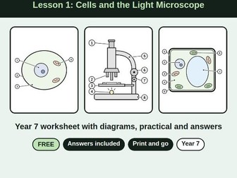 KS3 Biology: Cells. Lesson 1 with diagrams, practicals answers