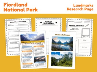 Fiordland National Park Research Project | New Zealand Geography Worksheets