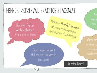 A Level French retrieval practice placemat