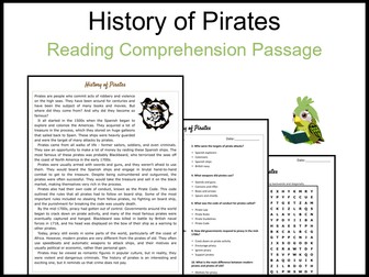 History of Pirates Reading Comprehension and Word Search