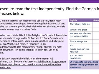 AGs - Extra-curricular activities in German