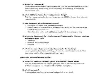 Q & A booklet of all topics for Component 2 - Geography flashcard revision questions
