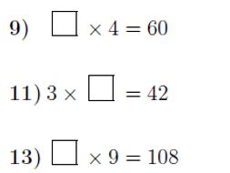 Multiplication: Finding missing numbers worksheet (with solutions