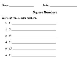 Square numbers worksheet grade 5 picture