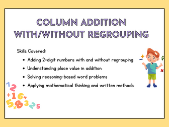 Column Addition With/Without Regrouping Worksheet