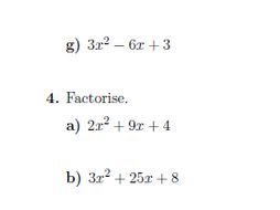 Quadratic factorisation worksheets