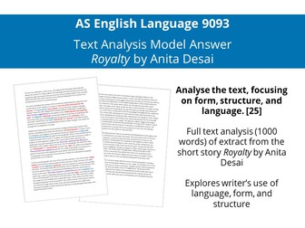 Text Analysis: Royalty by Anita Desai (CIE AS Language)