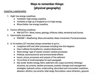 Remember Sheets Geography OCR A Level