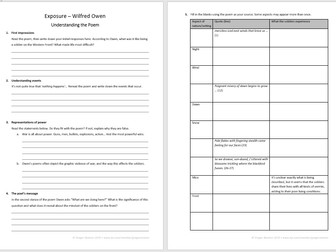 Exposure (Wilfred Owen) for GCSE ~  Comprehension worksheet
