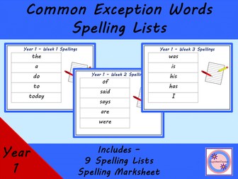 Year 1 Spelling Lists
