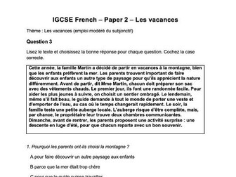 Cambridge  IGCSE French  Exam preparation pack  : Les vacances + Subjunctive