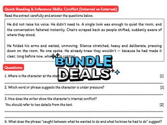 KS3 Quick Reading Inference Worksheets Bundle | 9 Extracts (Years 7–9)