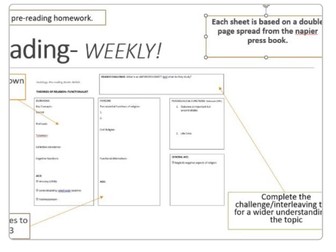 Pre-reading/note taking revision sheets for soicology AQA course