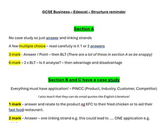 GCSE Business Edexcel Structure Support Student and Teacher