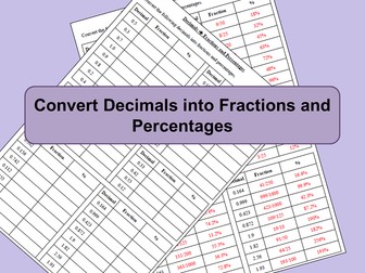 Convert Decimals to Fractions and Percentages