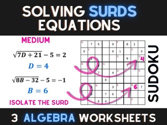 Surds Equations Practice & Sudoku Worksheets