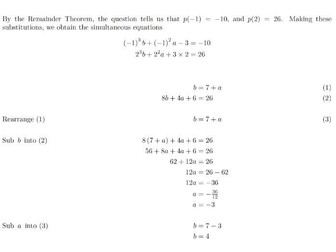 Remainder Theorem and Factor Theorem Worksheets