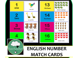 Number Match Cards 1-20 English Number Recognition and Counting Kindy ...